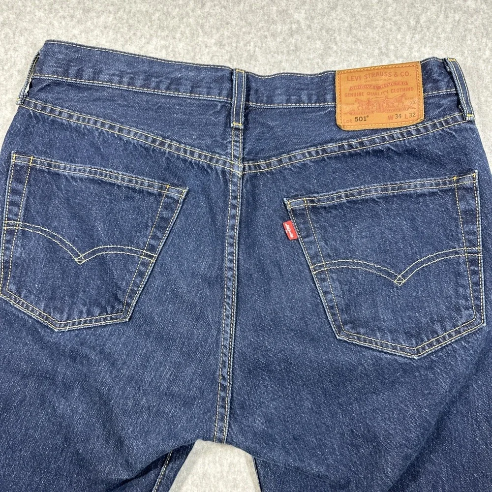Levi's 501 Men's Big E Premium Jeans Button Fly Dark Wash Leather Patch 34x32